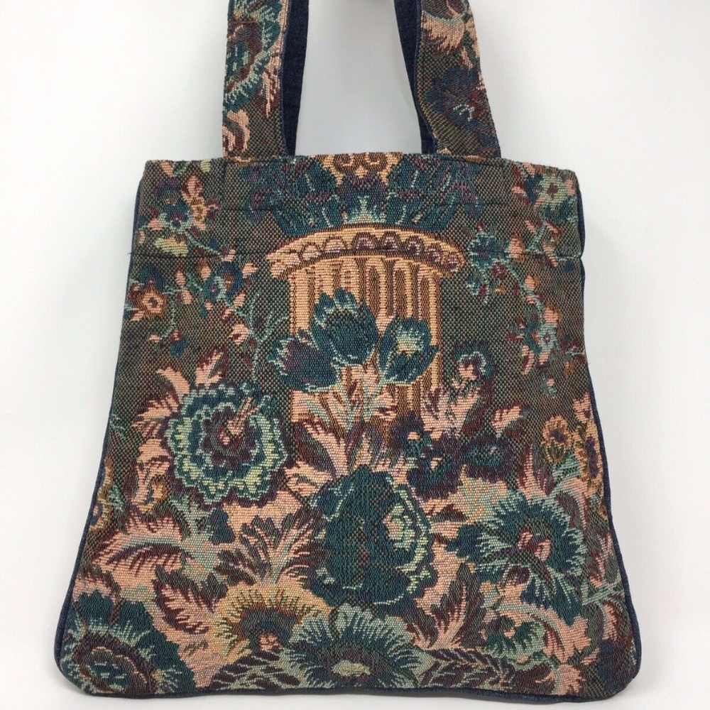 Vintage Floral Tapestry Denim Tote Purse